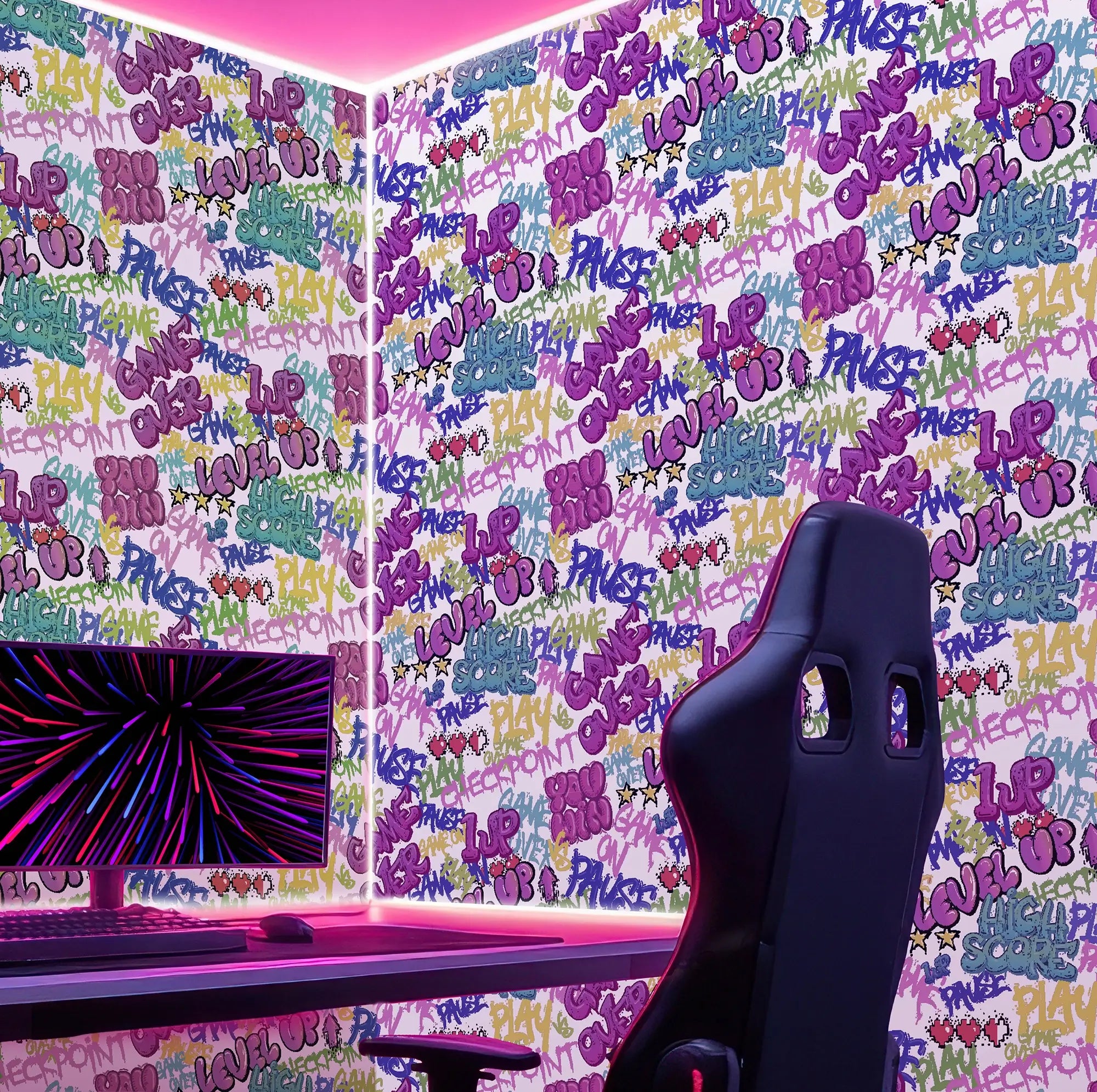 Graffiti Gamer Wallpaper in Pink on White