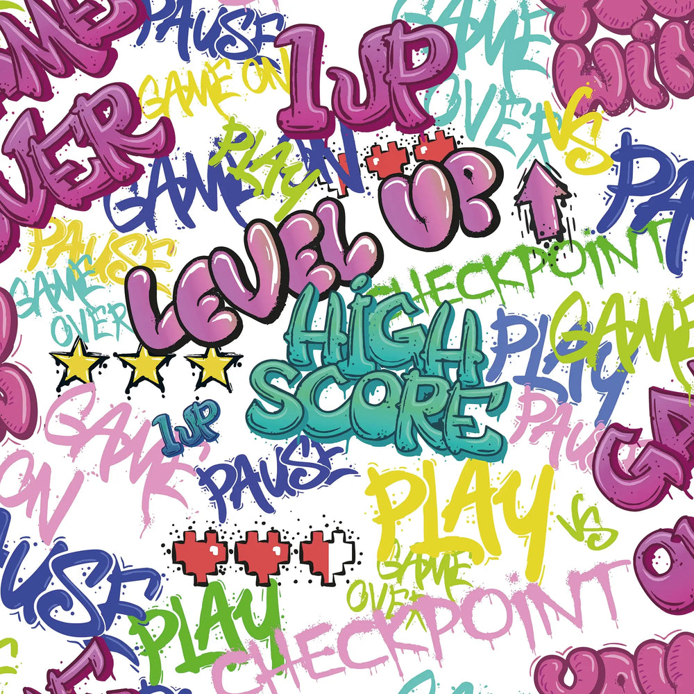 Sample of Graffiti Gamer Wallpaper in Pink on White