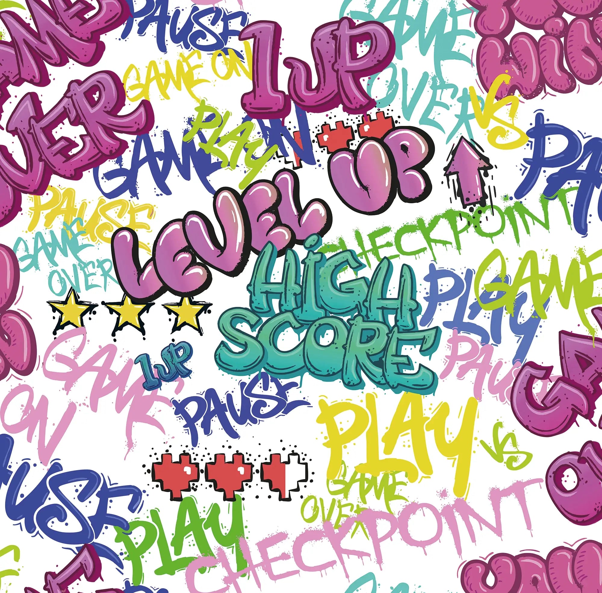 Sample of Graffiti Gamer Wallpaper in Pink on White