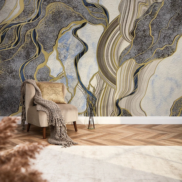 Hercules Full Wall Mural in Navy and Gold