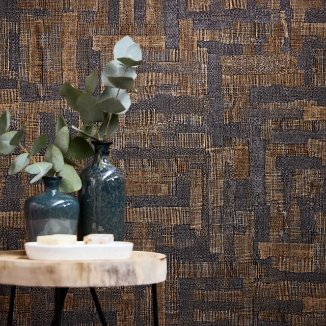 Hessian Weave Wallpaper in Brown and Blue