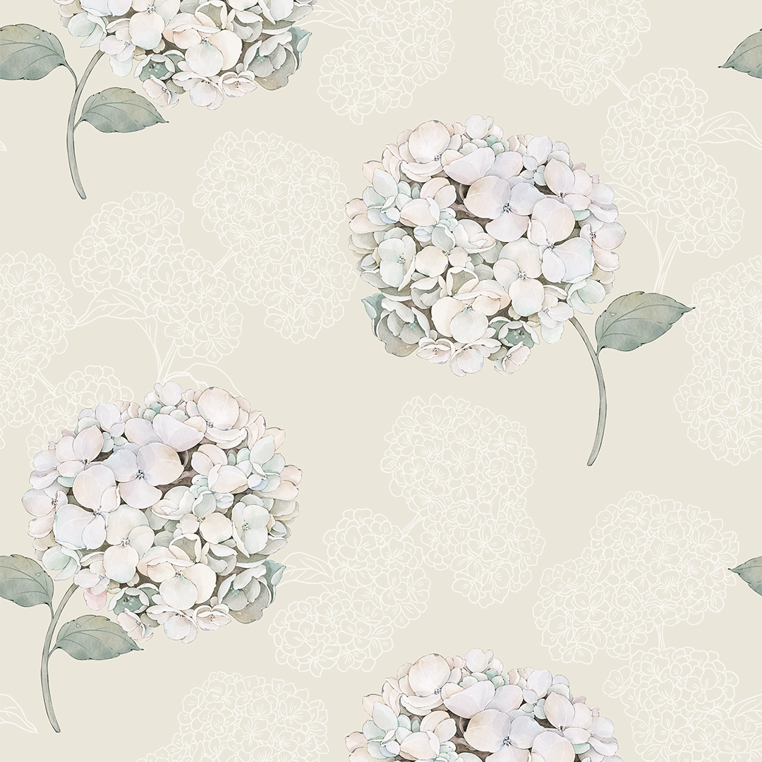 Sample of Hydrangea Harmony Wallpaper in Cream