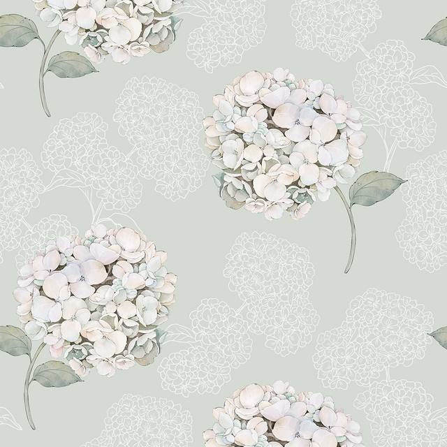 Hydrangea Harmony Wallpaper in Sage Green