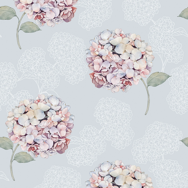 Hydrangea Harmony Wallpaper in Soft Blue