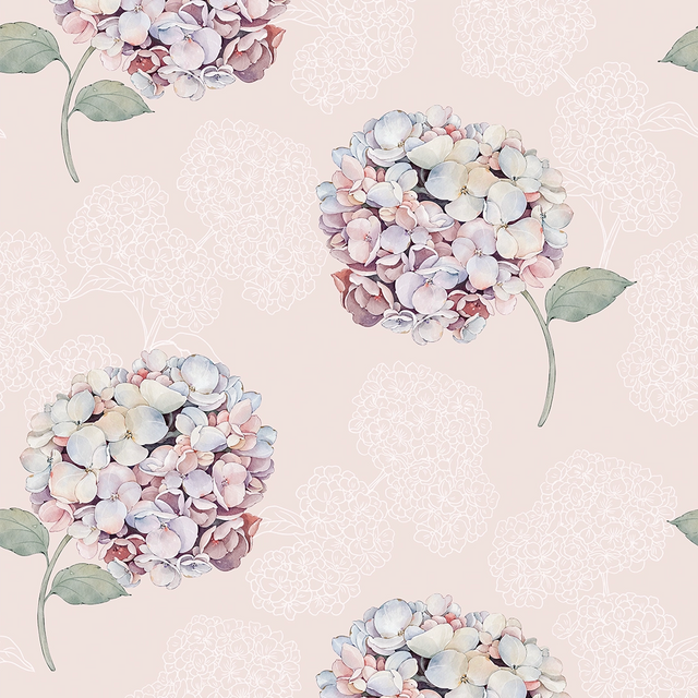 Hydrangea Harmony Wallpaper in Soft Pink