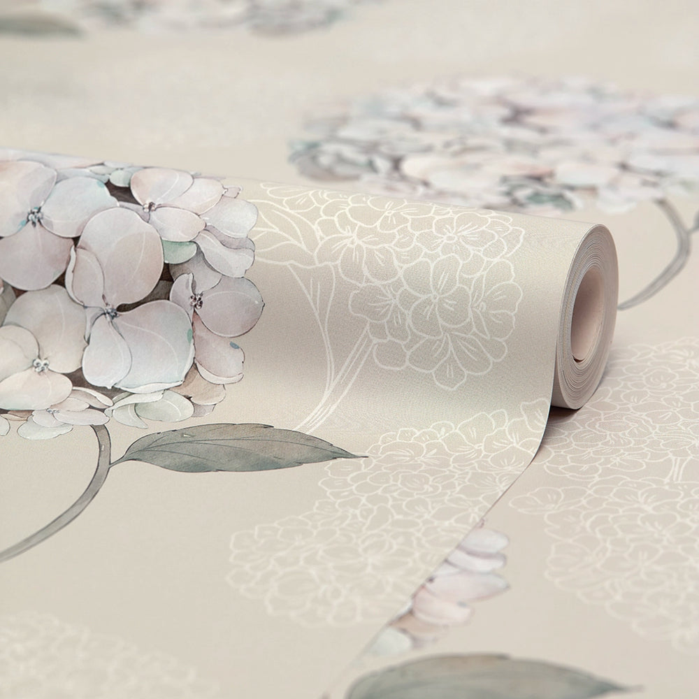 Hydrangea Harmony Wallpaper in Cream