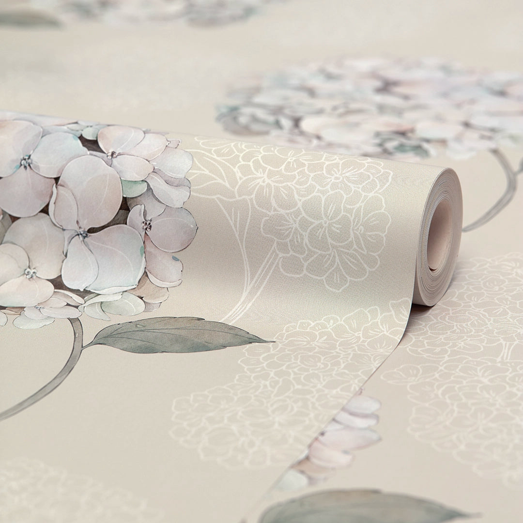 Hydrangea Harmony Wallpaper in Cream