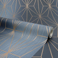 Arna Geo Wallpaper in Blue and Bronze