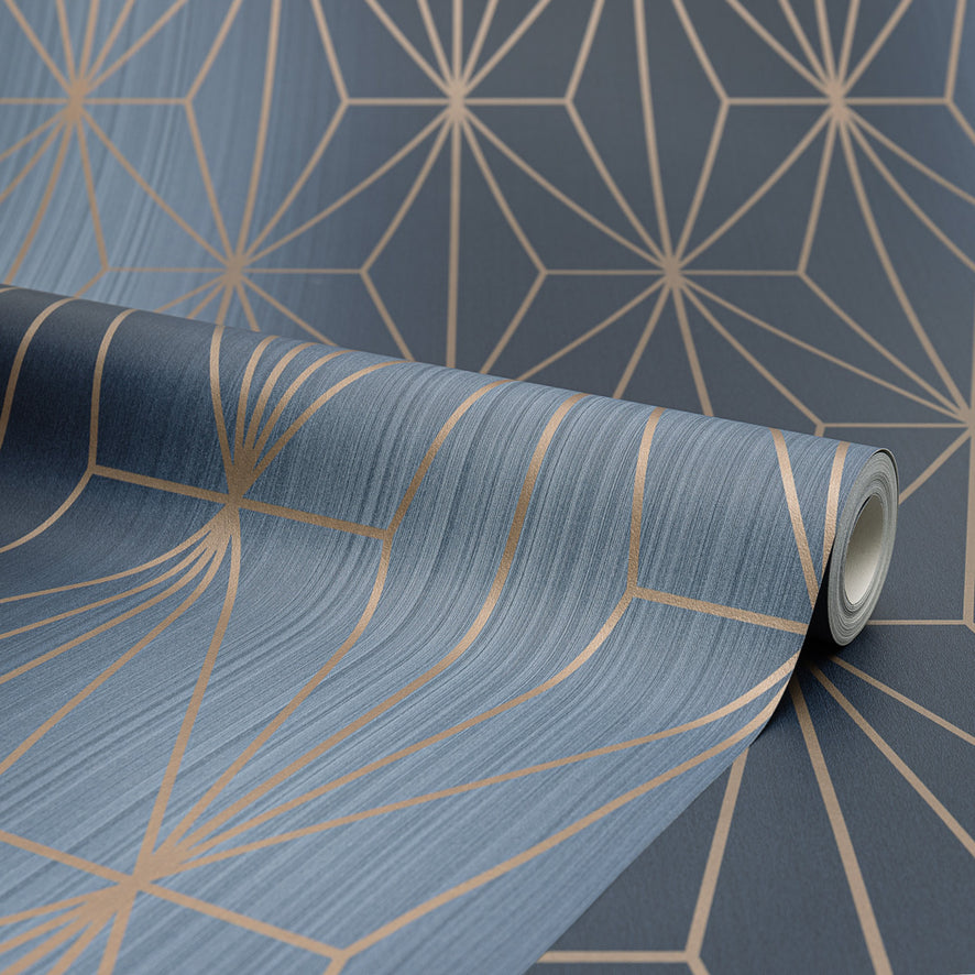 Arna Geo Wallpaper in Blue and Bronze