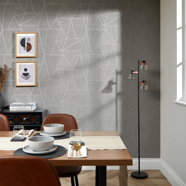 Metro Geometric Apex Wallpaper in Grey & Silver