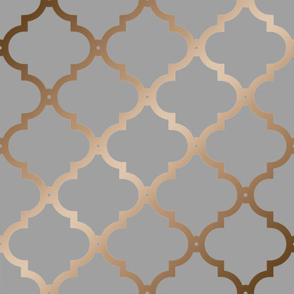 Morocco Trellis Wallpaper in Grey and Copper