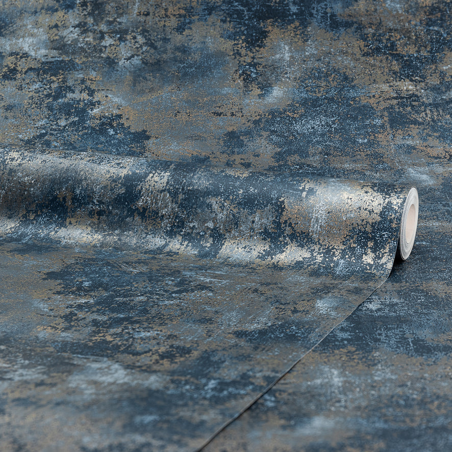 Geneva Metallic Wallpaper in Blue & Gold