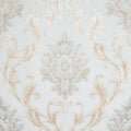 Aurora Damask Wallpaper in Duck Egg Green with vintage Cream and Gold