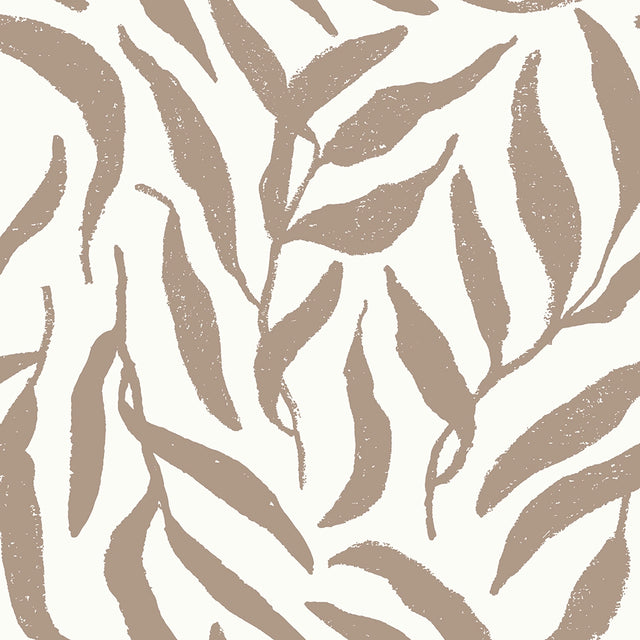 Olive Leaf Wallpaper in Coffee on Cream