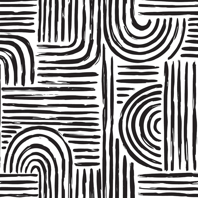 Raffia Curves Wallpaper in Charcoal on White