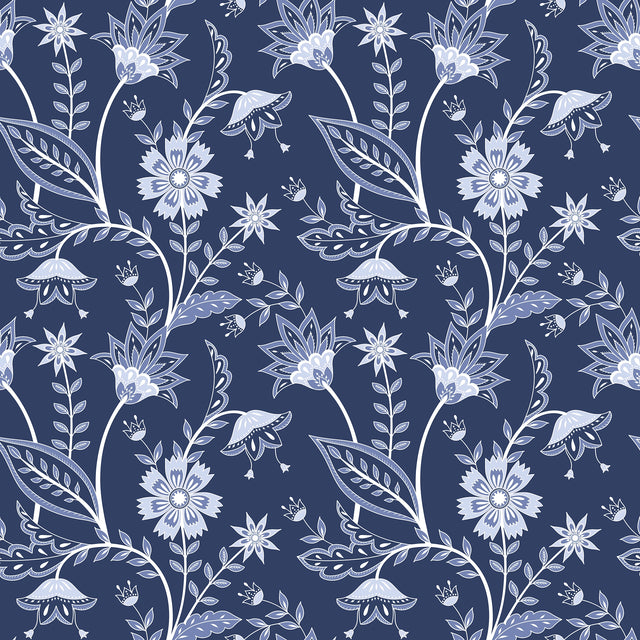 Jacobean Floral Wallpaper in Navy