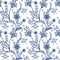 Jacobean Floral Wallpaper in Blue on White