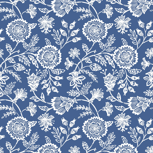 Country Floral Wallpaper in Blue