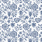 Country Floral Wallpaper in Blue on White