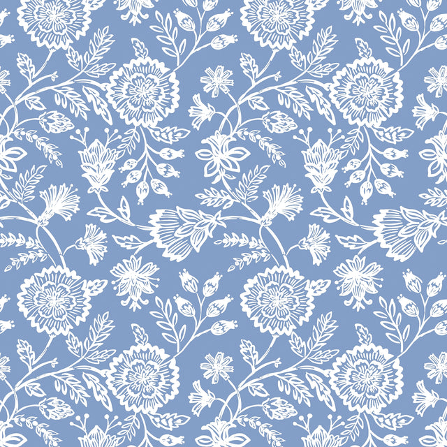 Country Floral Wallpaper in Cornflower Blue