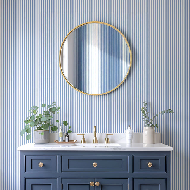 Pinstripe Wallpaper in Cornflower Blue