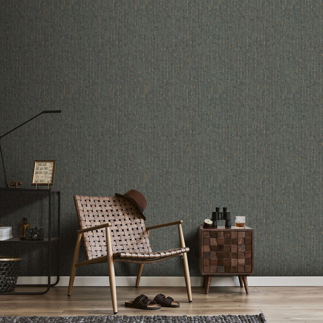 Seceda Wallpaper in Graphite with Gold Metallic