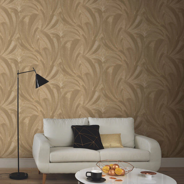 Textured Fern Wallpaper in Gold