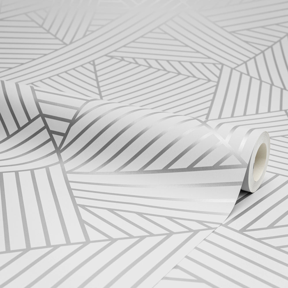 Wingate Geometric Wallpaper in Grey and Silver