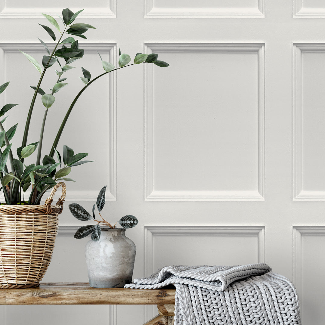 Classic Wood Panel Wallpaper in Dove White