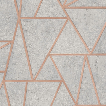 Metro Geometric Apex Wallpaper in Grey and Rose Gold