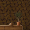 Large Speckled Leaf Wallpaper in Brown with Gold Foil