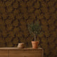 Large Speckled Leaf Wallpaper in Brown with Gold Foil