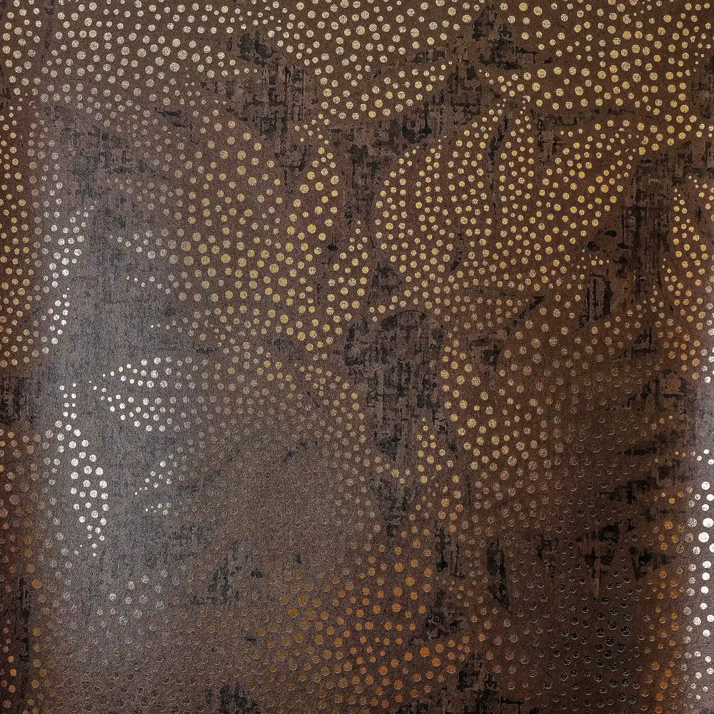 Large Speckled Leaf Wallpaper in Brown with Gold Foil