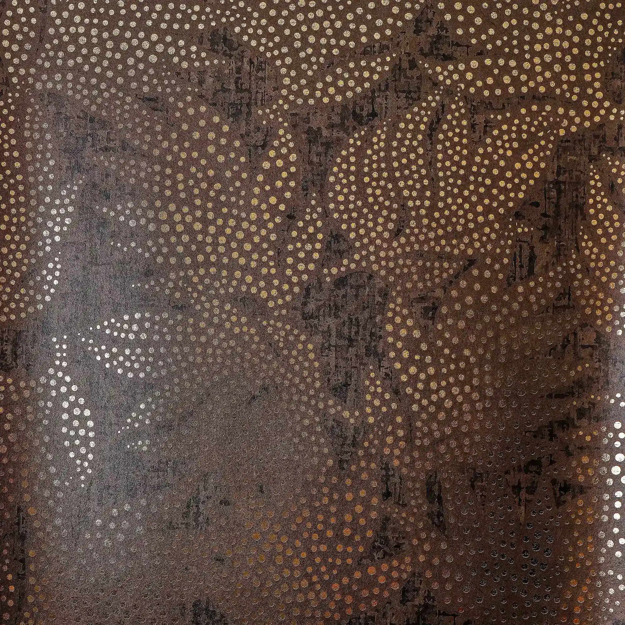 Large Speckled Leaf Wallpaper in Brown with Gold Foil