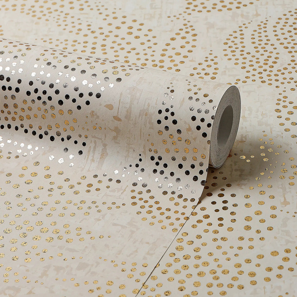 Large Speckled Leaf Wallpaper in Cream with Gold Foil