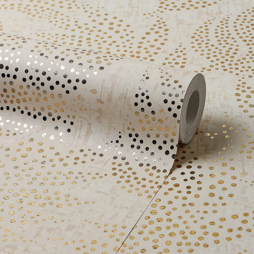 Large Speckled Leaf Wallpaper in Cream with Gold Foil