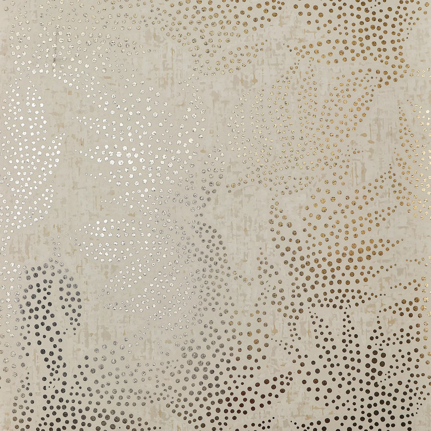 Large Speckled Leaf Wallpaper in Cream with Gold Foil