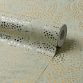 Large Speckled Leaf Wallpaper in Green with Gold Foil