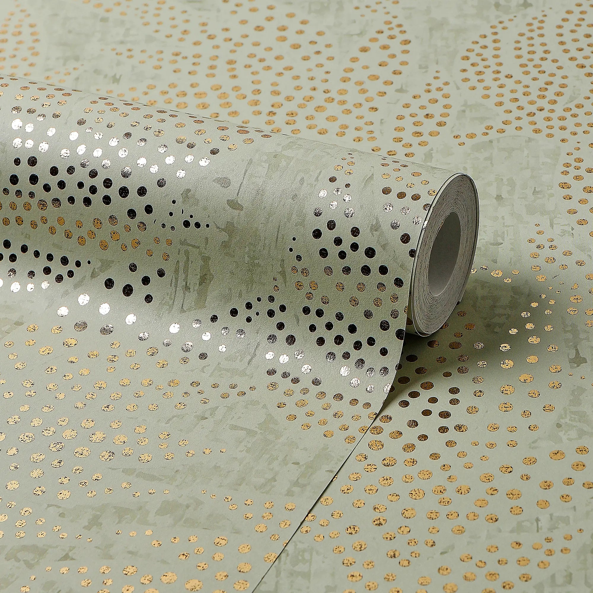 Large Speckled Leaf Wallpaper in Green with Gold Foil