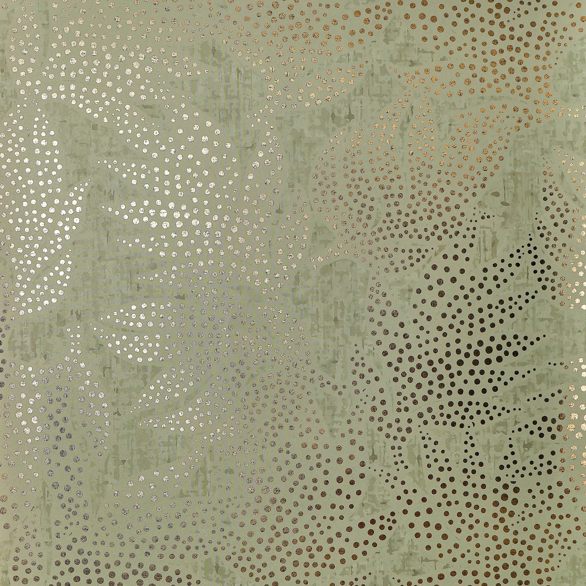 Large Speckled Leaf Wallpaper in Green with Gold Foil