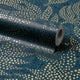 Large Speckled Leaf Wallpaper in Navy with Gold Foil