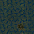 Large Speckled Leaf Wallpaper in Navy with Gold Foil