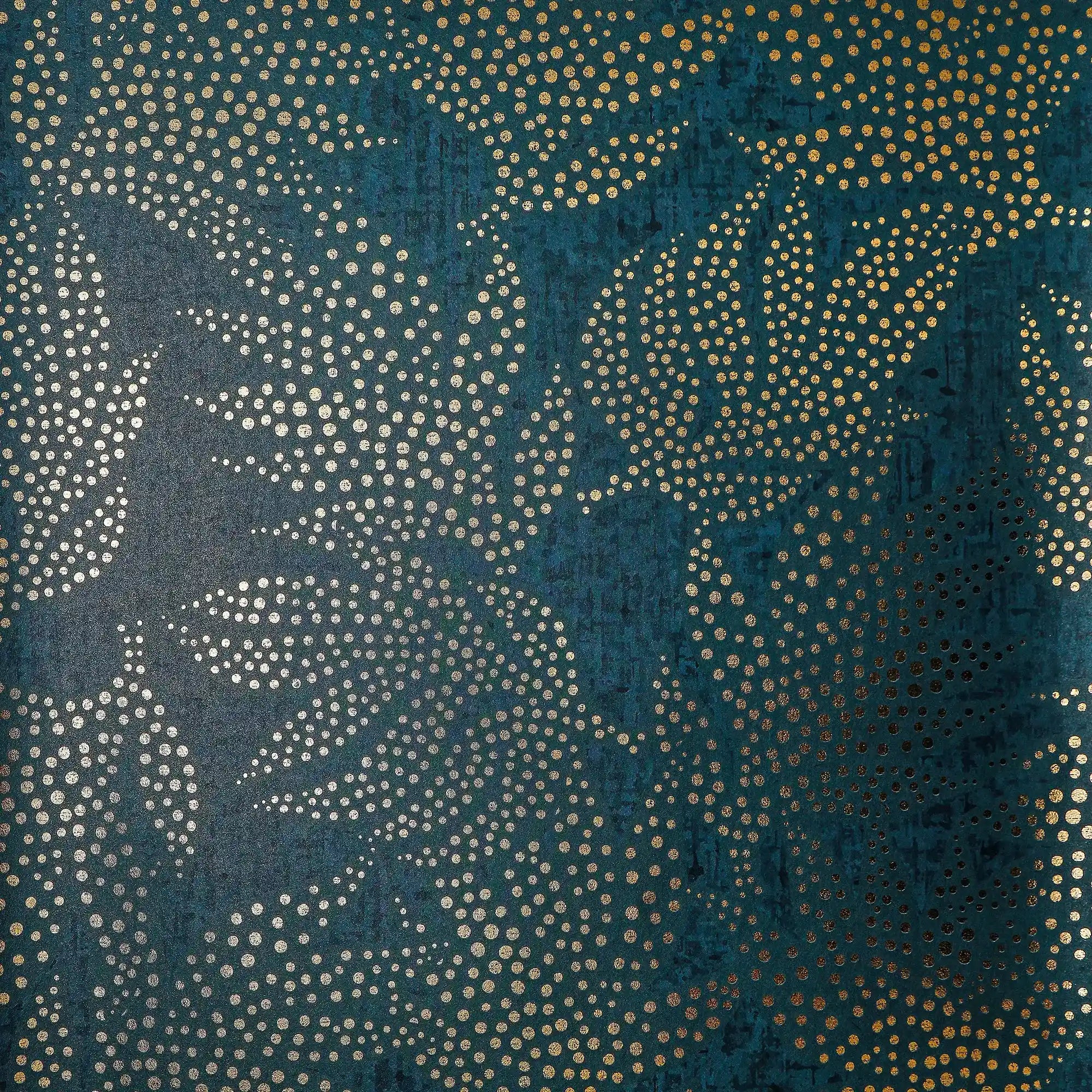 Large Speckled Leaf Wallpaper in Navy with Gold Foil