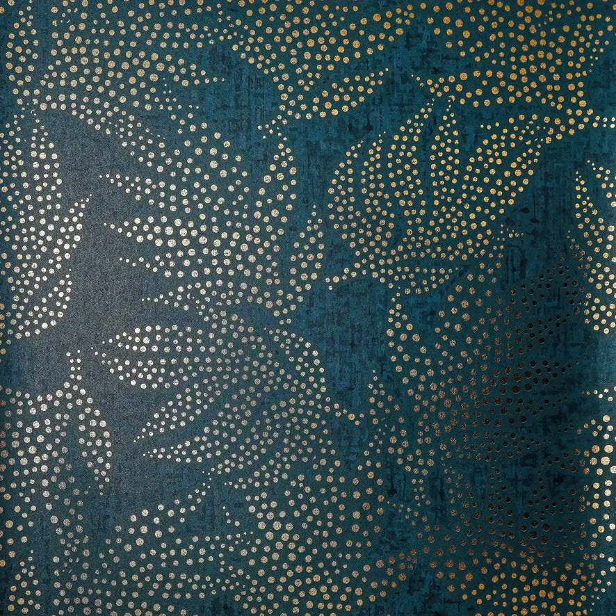 Large Speckled Leaf Wallpaper in Navy with Gold Foil