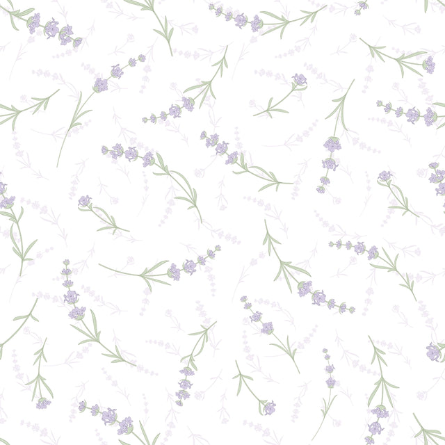 Lavender Cascade Wallpaper in White