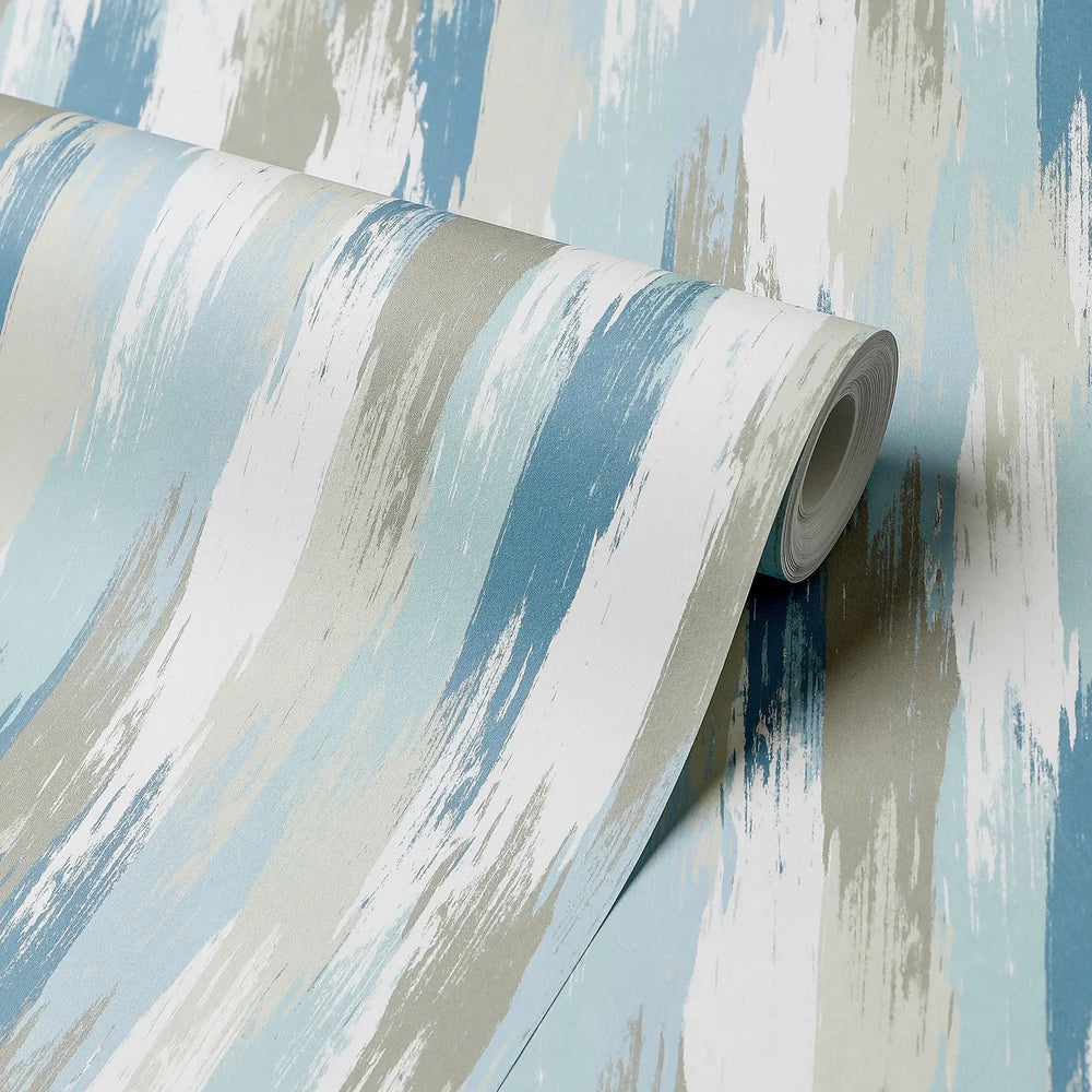 Layered Brushstrokes Wallpaper in Blues and Neutrals