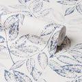Layered Leaves Wallpaper in Blue on Cream