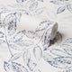 Layered Leaves Wallpaper in Blue on Cream