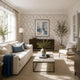 Layered Leaves Wallpaper in Blue on Cream