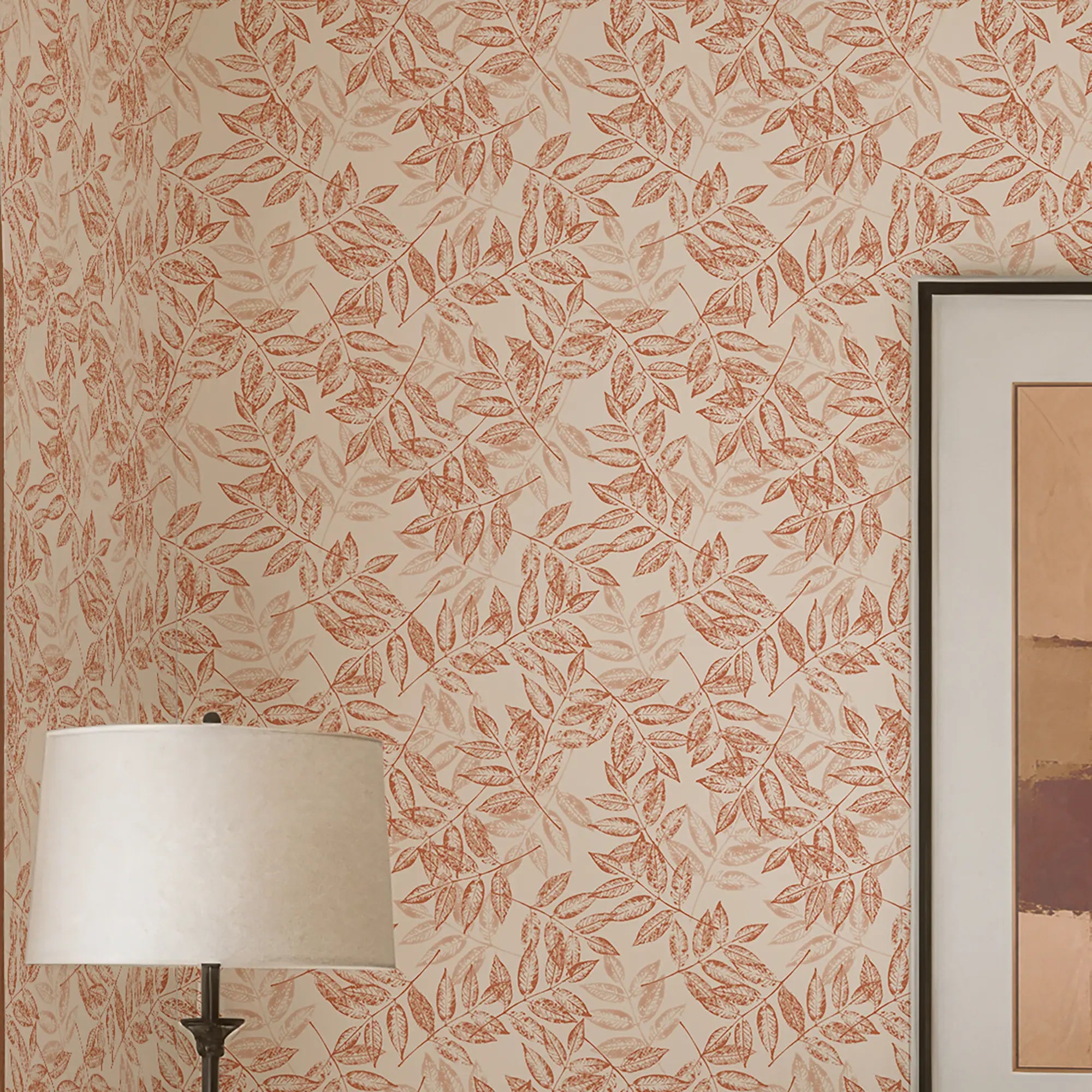 Layered Leaves Wallpaper in Terracotta on Cream